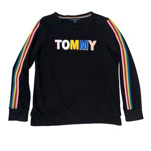 Tommy Hilfiger Logo Patchwork Letter Sweatshirt Women’s Large Rainbow Stripe